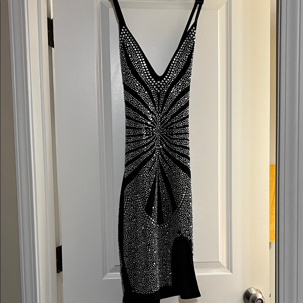 Black and silver spaghetti strap dress in GUC